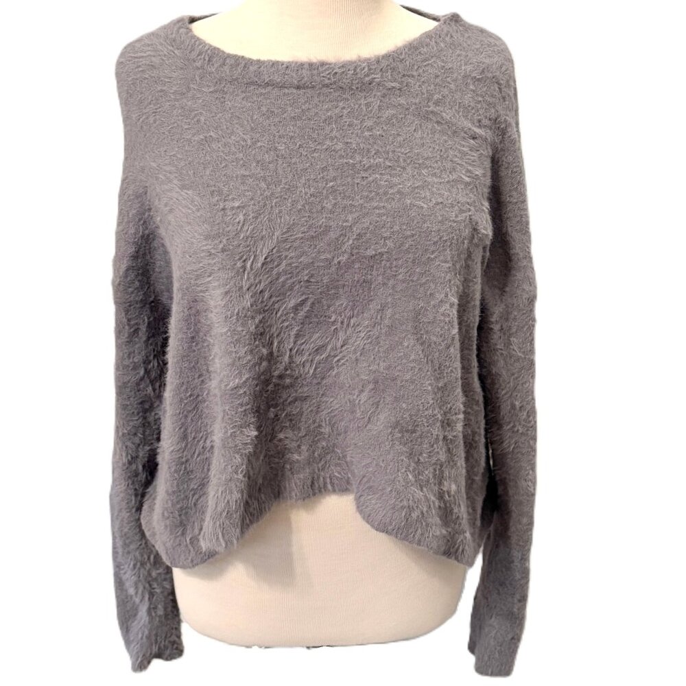 Bella Dahl Soft Furry High Low Gray Sweater Boxy Cropped Medium Super Soft!